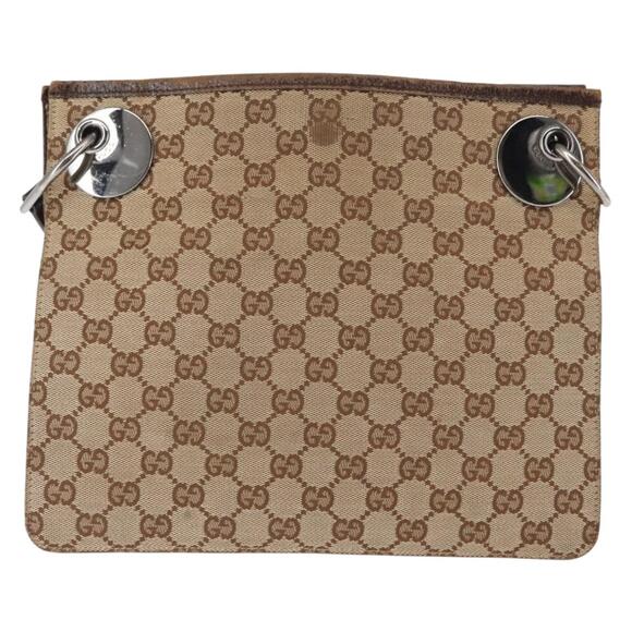 GUCCI GG Canvas Shoulder Bag Beige Silver - Picture 2 of 12